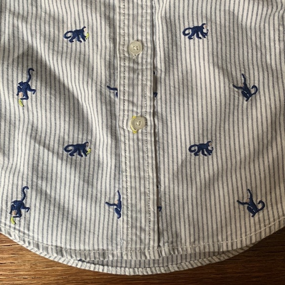 4-5 Mini Boden Blue Striped Monkey Button Down Shirt - Picture 7 of 11